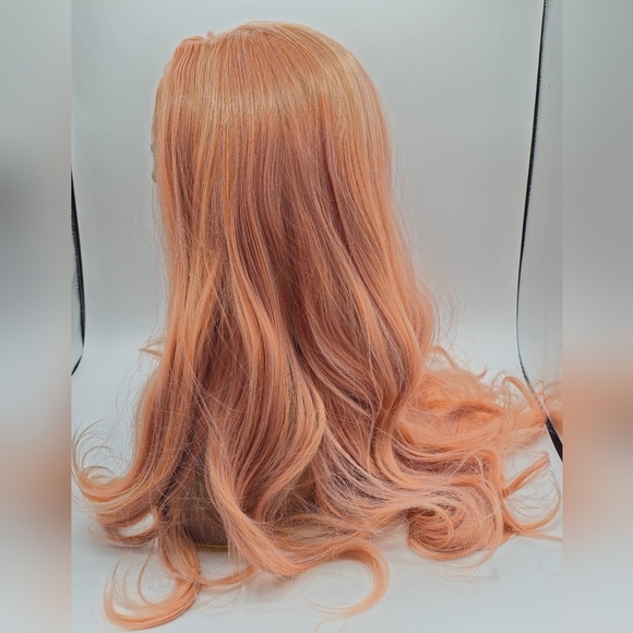 Uniwigs Coral Doll Pastel Coral Pink Long Wavy Synthetic Lace Front Wig - Picture 6 of 11